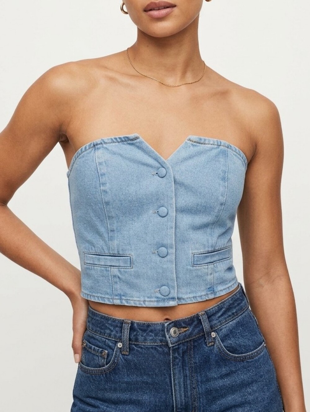 Mable NWT Strapless Denim Tube Top Corset Bustier Blue Small